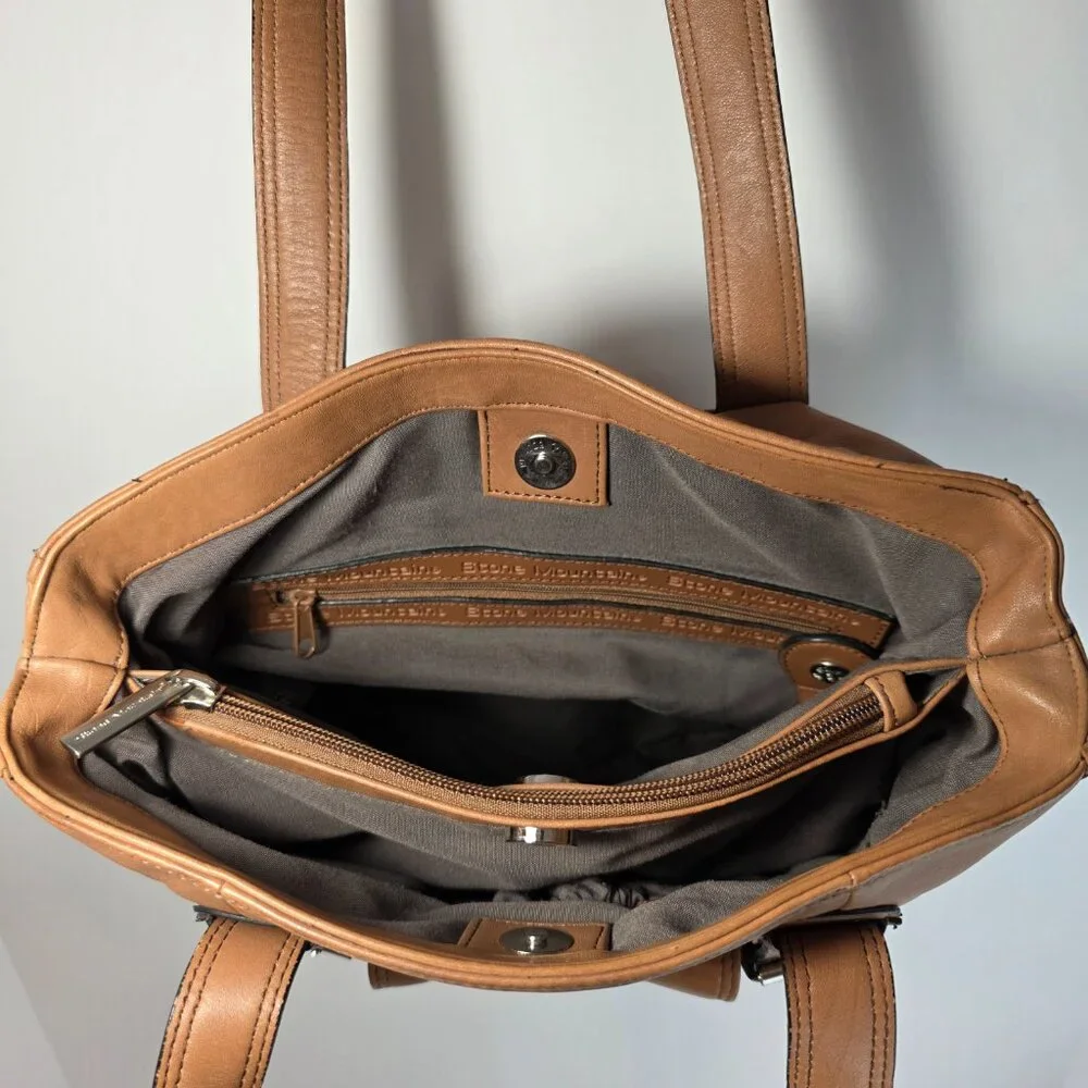 Stone Mountain Genuine Leather Tan Shoulder Bag Organizer Pockets